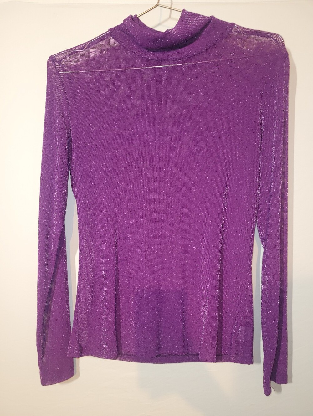 Purple Sparkly Sheer Long-Sleeve Turtleneck Top